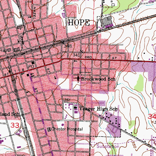 Topographic Map of Brookwood School, AR