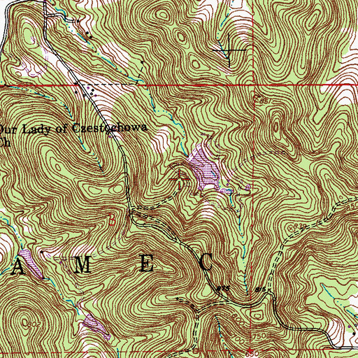 Topographic Map of Rustic Hills Lake Dam, MO