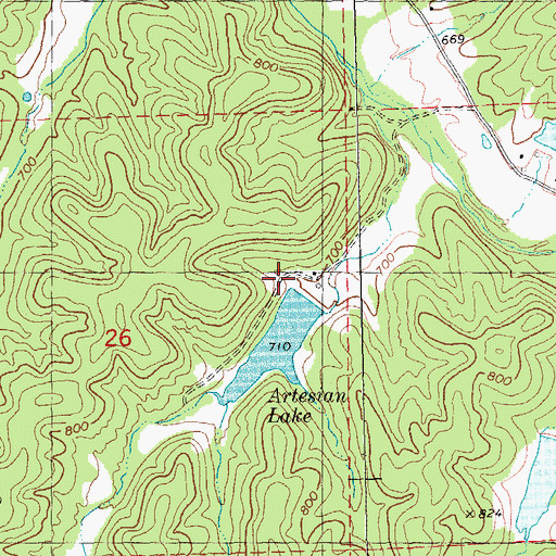 Topographic Map of Artesian Lake Dam, MO
