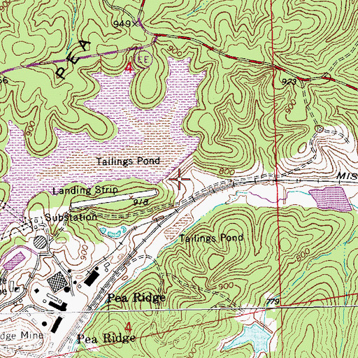 Topographic Map of Pea Ridge Mine Dam, MO
