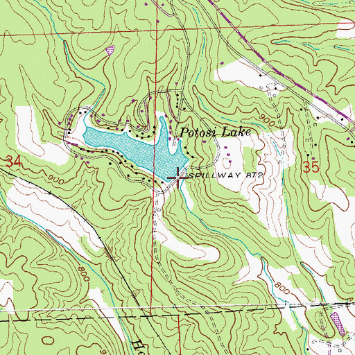 Topographic Map of Potosi Lake Dam, MO