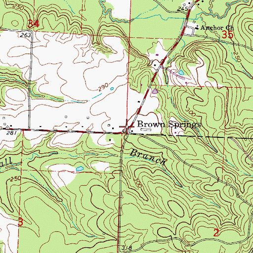 Topographic Map of Brown Springs, AR