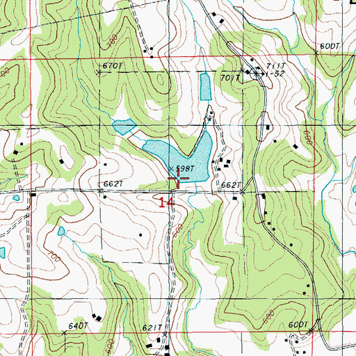 Topographic Map of Teds Lake Dam, MO