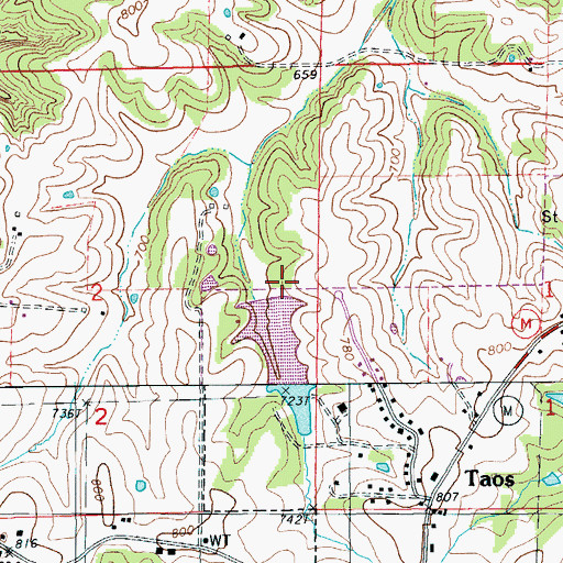 Topographic Map of Dove Lake Dam, MO