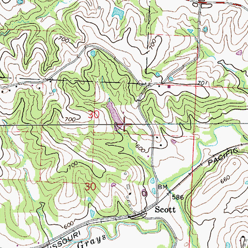 Topographic Map of Lubker Dam, MO