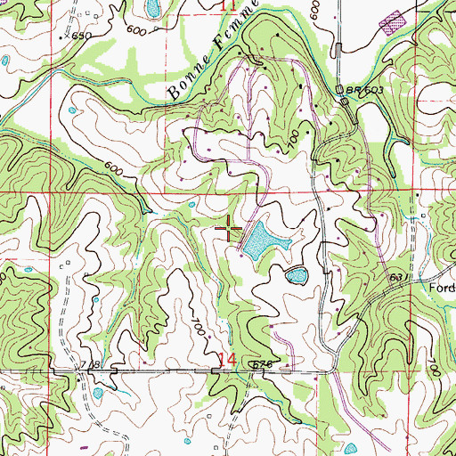 Topographic Map of Hill Creek Acres Lake Dam, MO