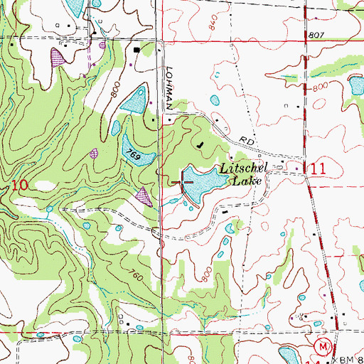 Topographic Map of Litschell Lake Dam, MO