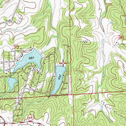 Topographic Map of Whispering Valley Lake Number 2 Dam, MO