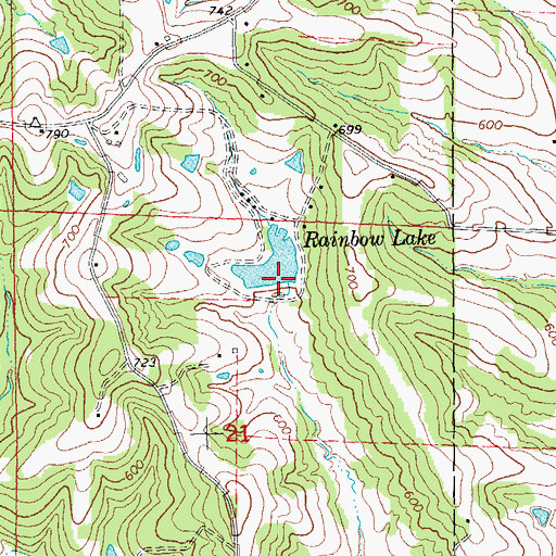 Topographic Map of Rainbow Lake Dam, MO