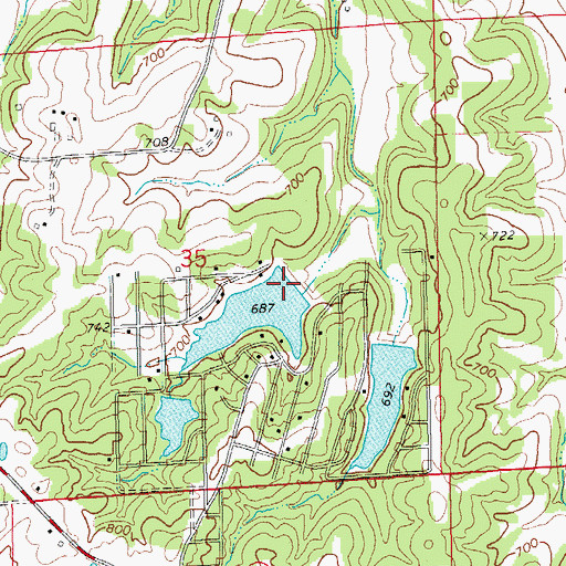Topographic Map of Whispering Valley Lake Number 1 Dam, MO