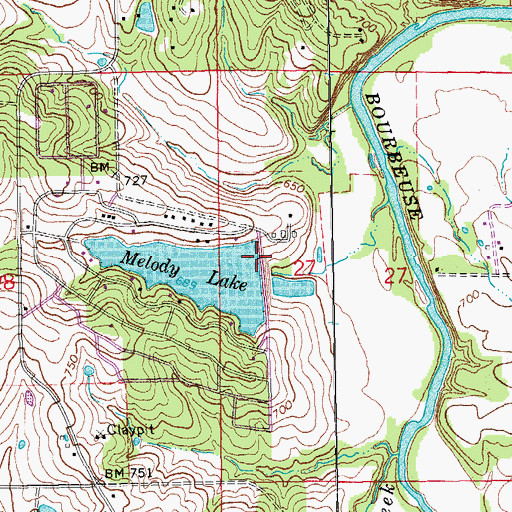 Topographic Map of Melody Lake Dam, MO