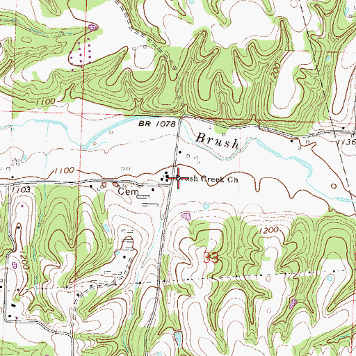 Topographic Map of Brush Creek Baptist Church, AR