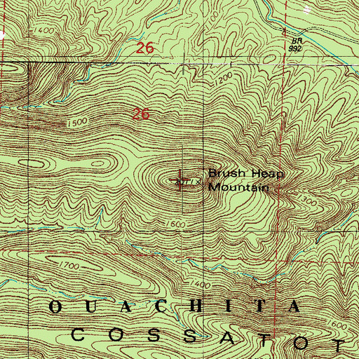 Topographic Map of Brush Heap Mountain, AR
