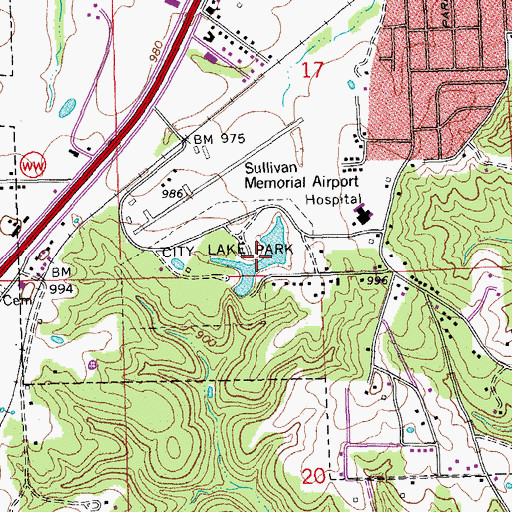 Topographic Map of City Park Lake, MO