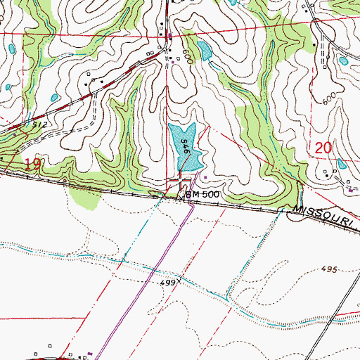 Topographic Map of Ruegge Lake Dam, MO