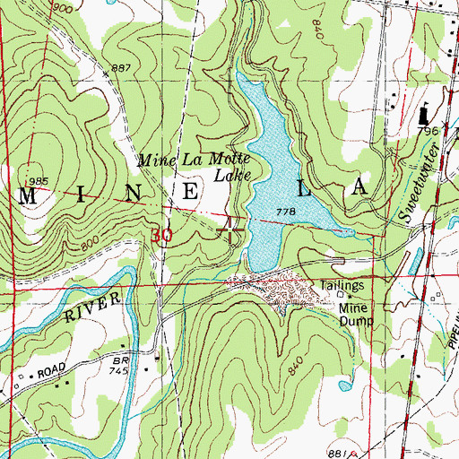 Topographic Map of Lake Harmony Dam, MO