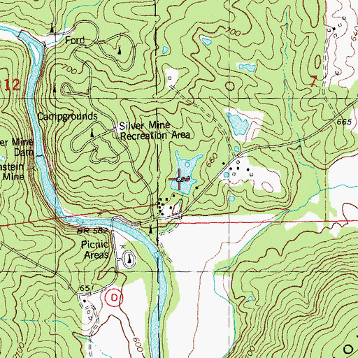 Topographic Map of Silver Mines Lake Resort Dam, MO