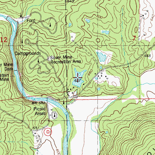 Topographic Map of Silver Mines Dam, MO