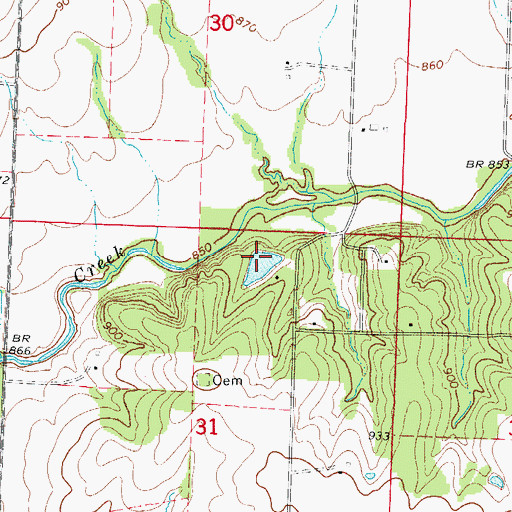 Topographic Map of Steve Smith Lake Dam, MO
