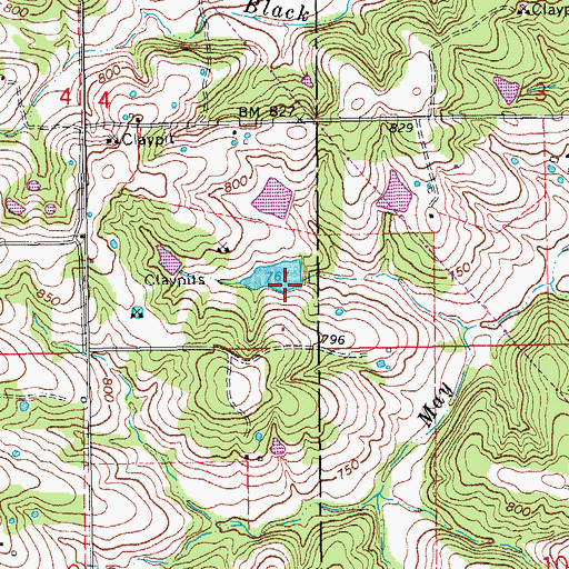 Topographic Map of W J Slais Dam, MO