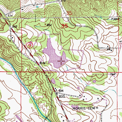 Topographic Map of Hickory Lake Dam, MO