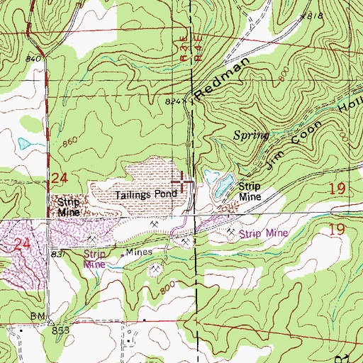 Topographic Map of Dresser Minerals Section 24 Dam, MO