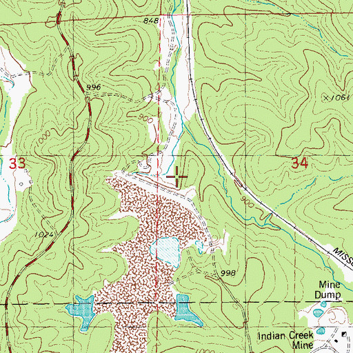 Topographic Map of Indian Creek Mine Tailings Pond, MO
