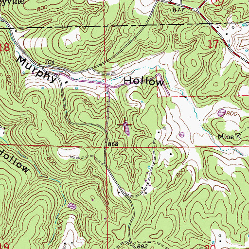 Topographic Map of Moosehorn Lake Dam, MO