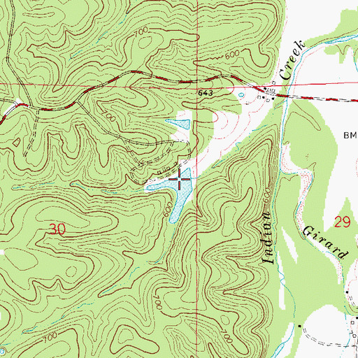 Topographic Map of Carved Lake Dam, MO