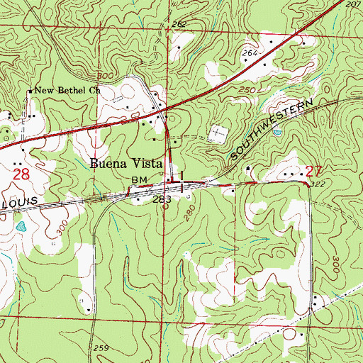 Topographic Map of Buena Vista, AR