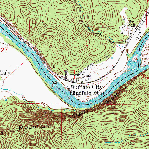 Topographic Map of Buffalo City, AR