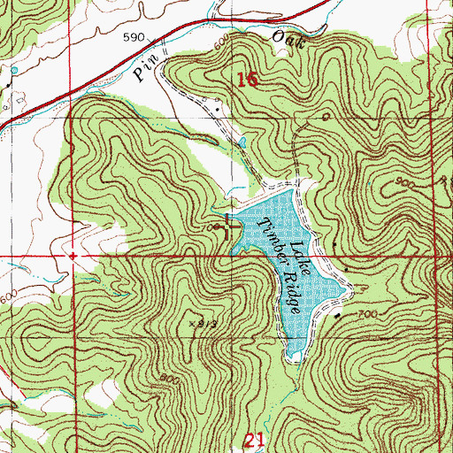 Topographic Map of Lake Timber Ridge Dam, MO