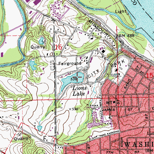 Topographic Map of Lions Lake Dam, MO