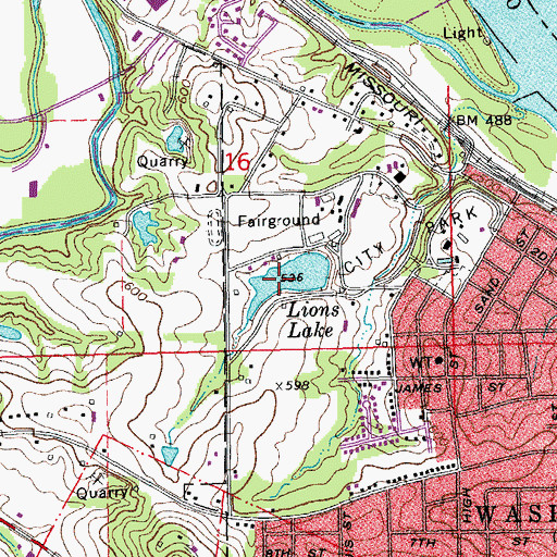 Topographic Map of Lions Lake, MO
