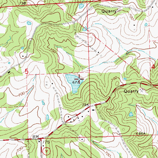 Topographic Map of Laschke Lake Dam, MO