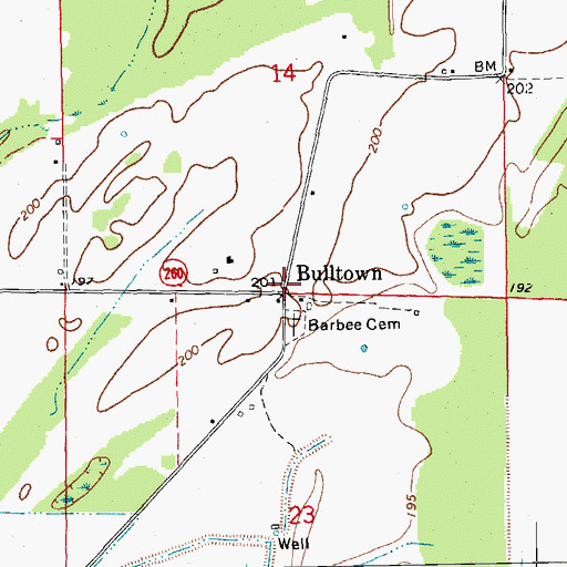 Topographic Map of Bulltown, AR