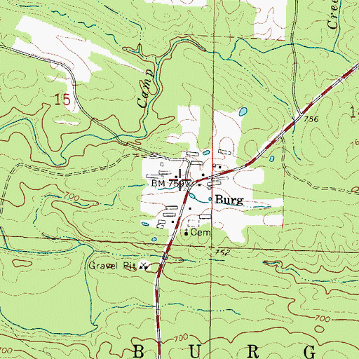 Topographic Map of Burg, AR