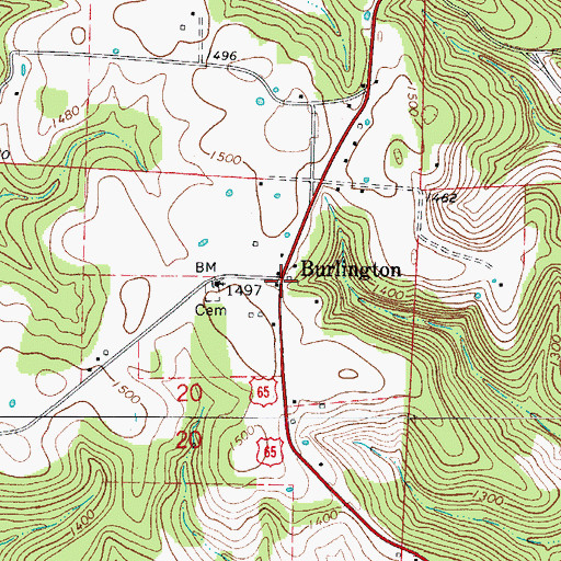 Topographic Map of Burlington, AR