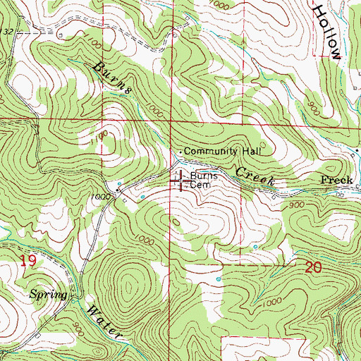 Topographic Map of Burns Cemetery, AR