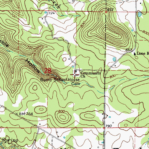 Topographic Map of Burnt School House Cemetery, AR