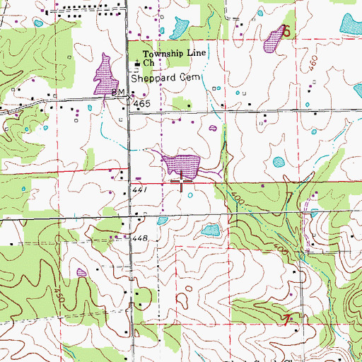 Topographic Map of Kelley Lake Dam, MO