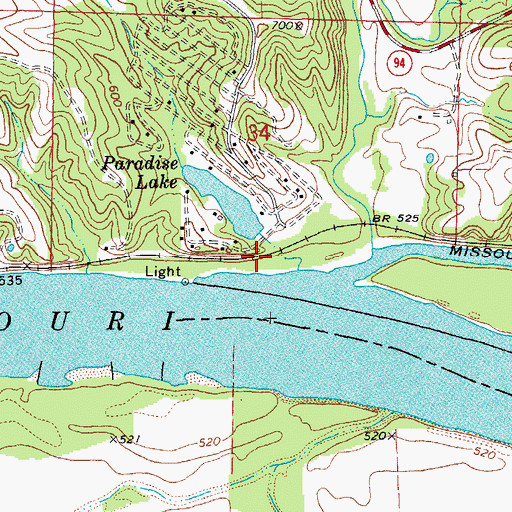 Topographic Map of Paradise Lake Dam, MO