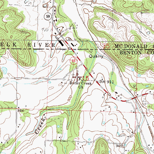 Topographic Map of Butler Creek Baptist Church, AR