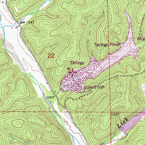 Topographic Map of Brushy Creek Tailings Dam, MO