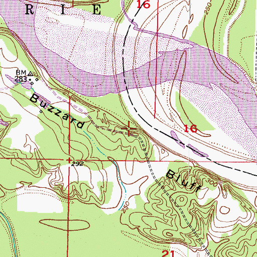 Topographic Map of Buzzard Bluff, AR