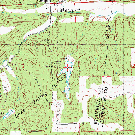 Topographic Map of Alpine Lake Dam, MO