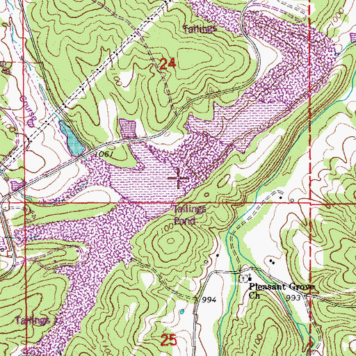 Topographic Map of Intermediate Viburnum Tailings Pond, MO