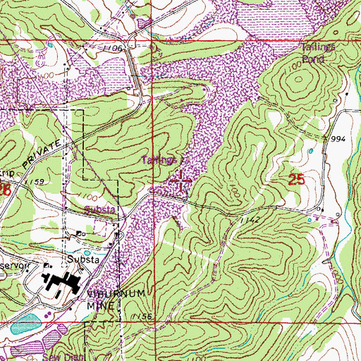 Topographic Map of Viburnum Tailings Disposal A Reservoir, MO