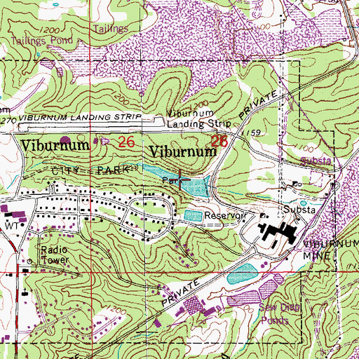 Topographic Map of Viburnum City Park Lake, MO
