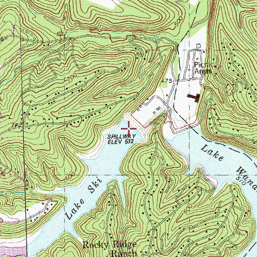 Topographic Map of Lake Ski Dam, MO